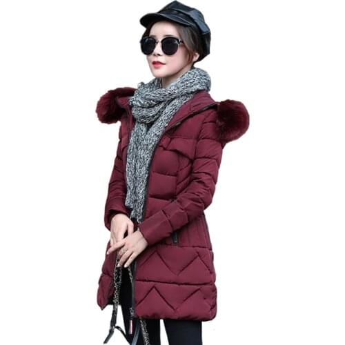 2019 New Simple Winter Fashion Female SlimThickening Jacket Coat Long Section Cotton Parka Thick Suit Womens Hooded Thick Coat