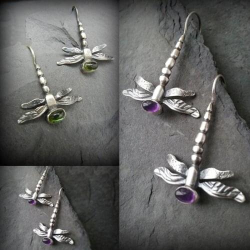 4 style retro womens 925 Silver Dragonfly Earrings multicolor insect Pendant Earrings Jewelry anniversary gift birthday party E