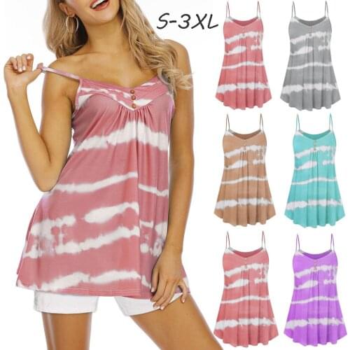 2020 Womens Spring And Summer Vest Suspenders Three-button Printed Tie-dye Top