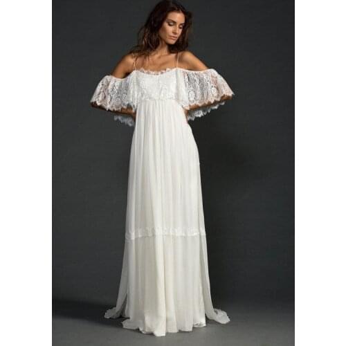 2018 Sexy Low Back Beach Spaghetti Straps Lace Bodice Boho vestido de noiva de renda bridal gown mother of the bride dresses