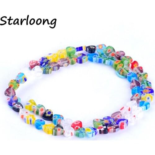 63pcs/string colors mixed 6mm heart shape flower pattern lampwork glazed glass beads for bracelet necklace DIY jewelry making