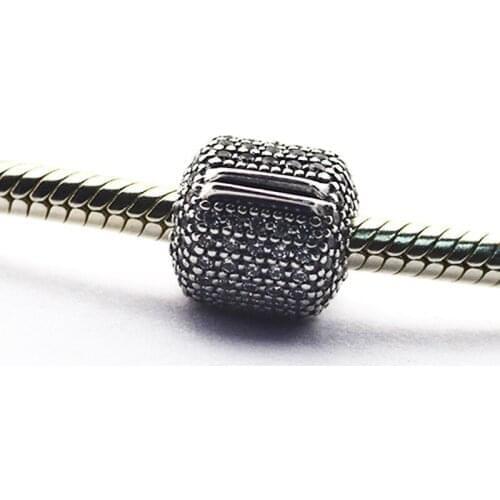 Women Fashion Sterling Silver 925 Jewelry Pave Barrel Clip Beads for Jewelry Making Clear CZ Crystal Beads for Charm Bracelets