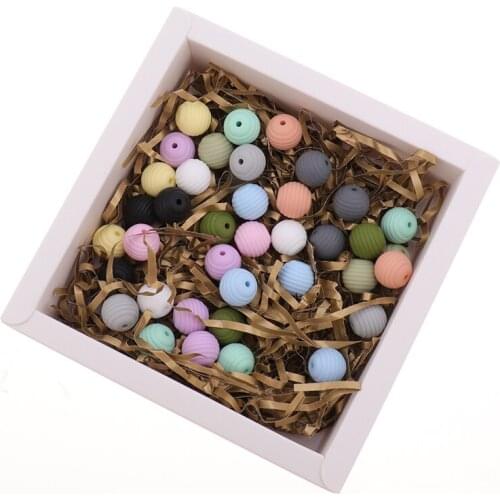 30pc 15mm Threaded Silicone Round Beads Spiral Bpa Free Baby Teething Necklace DIY Pacifier Soothing Clip Chewable Chain Teether