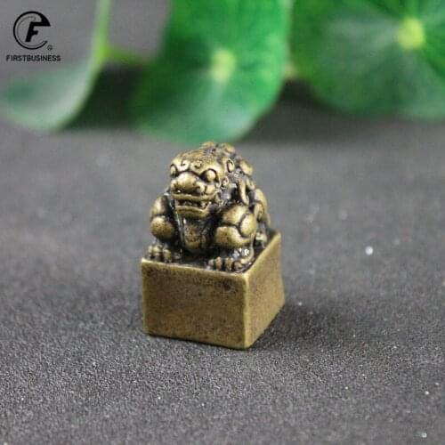 Pure Copper Lion Seal Ornament Lucky Feng Shui Decorations Crafts Bronze Animal Miniature Figurine Home Office Decor Accessories
