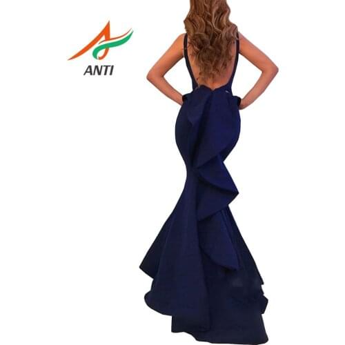 ANTI Sexy V-Neck Backless Long Mermaid Evening Dress 2019 Sleeveless Satin Robe De Soiree Formal Party Gowns abiye gece elbisesi