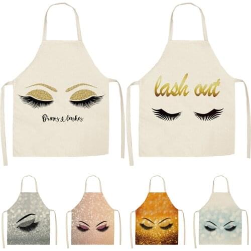 Eyelash Printed Cleaning Art Aprons Sleeveless Home Cooking Kitchen Apron Cook Wear Cotton Linen Adult Bibs baking accessories
