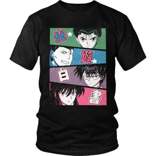 Tvoe Manga Yu Hakusho T-Shirt Men Novelty T Shirt Short Sleeve Team Yusuke Urameshi Kurama Hiei Kuwabara Tshirt Cotton Tees Top