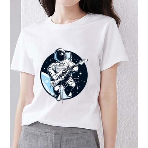 T-shirt Womens Small Fresh Casual Self-cultivation Cartoon Space Fantasy Astronaut Print Series Soft Round Neck Polyester Top