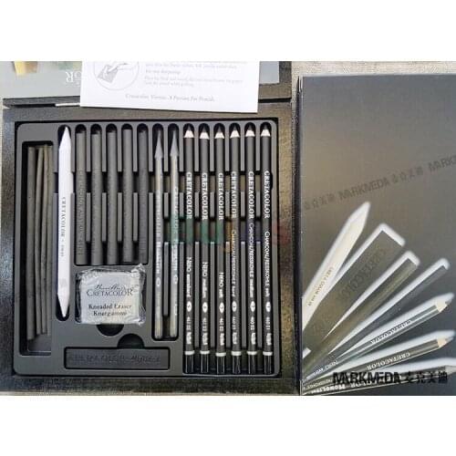 CRETACOLOR Graphite Painting Pen, Carbon Lead Sketch, Pastel Painting Pencil, Wooden Box Set,Extensive and Fine Stroke Ability