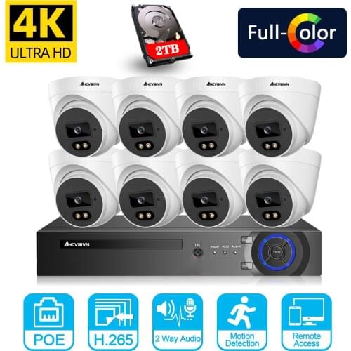 H.265 4K CCTV IP Security Camera System 8CH 16CH POE NVR Kit 8CH 8MP Outdoor Two Way Audio Video Surveillance Camera System Set