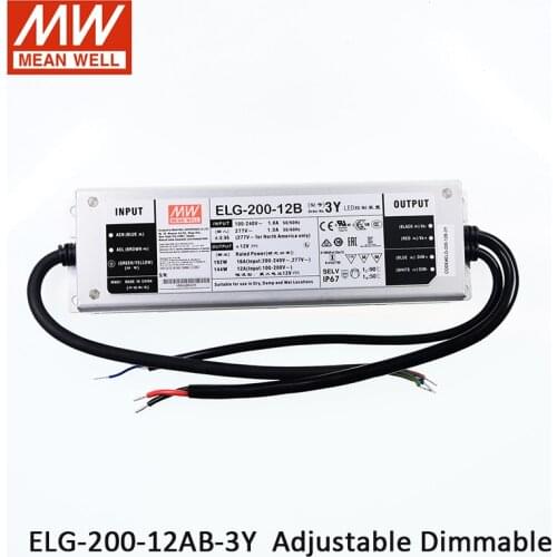 MEAN WELL ELG-200-12AB-3Y 16A 12V Dimmable LED Power Supply 110V/220V AC to 12V DC 200W waterproof Adjustable Dimming led driver