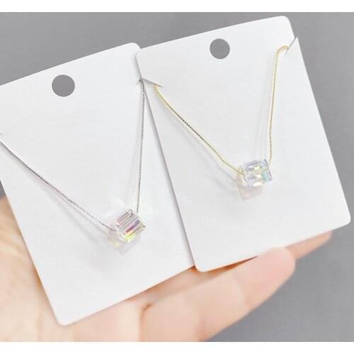 Korean Fashion Cube Sugar Pendant Crystal Pendant Womens Japanese and Korean Fashion Necklace Clavicle Chain Jewelry