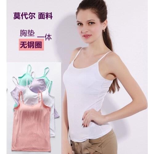 Modal womens brat with chest pad no steel ring camisole free text bra cup one-piece sports yoga bottoming shirt