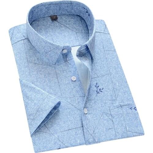 Aoliwen brand classic men business casual loose plaid short-sleeved shirt 2021 summer professional office Printed stripes shirt