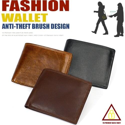 Classic Retro Male Purse Crazy Horse Skin Wallet Genuine Leather Men Wallet RFID Horizontal Business Card Holder High Quality