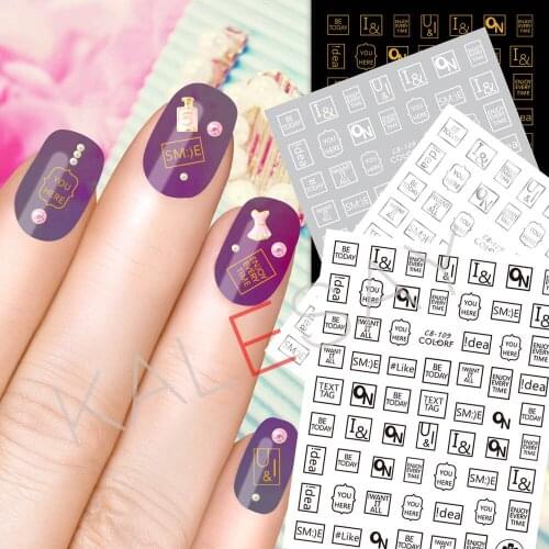 Nail Art Sticker Decoration Sticker Decals Tips Gold Black Nail Design Tips Stickers for Nail Text Tag Sticker Letter