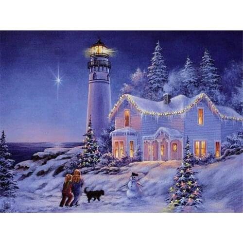 Landscape House Winter Snow Scenery Printed Canvas 11CT Cross Stitch DIY Embroidery Complete Kit DMC Threads Adults