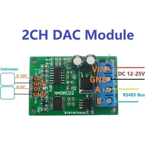 Dc 12v 2ch Dac Board 0-5v 0-10v Pwm Voltage Analog Converter Rs485 Modbus Rtu Module