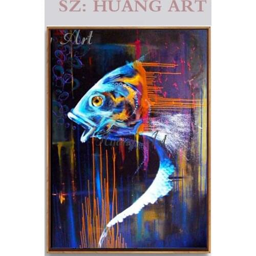 New design popular and hot sell impression animal fish oil painting for living room decoration home hotel aisle sofa