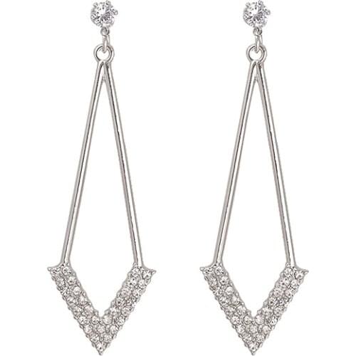 New Fashion Earrings Simple Design Sense Long V-shape Temperament Crystal Statement Fashion Versatile Earrings Earrings