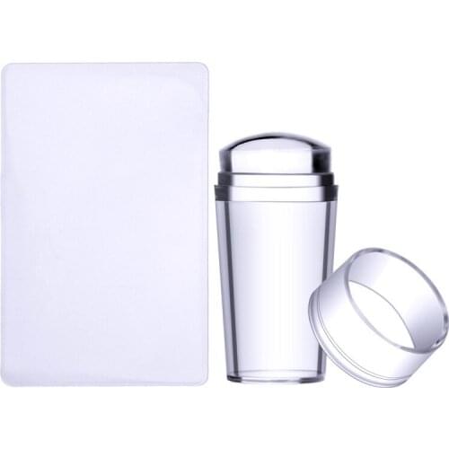 Nail Art Templates Pure Clear Jelly Silicone Nail Stamping Plate Scraper With Cap Transparent 2.8cm Nail Stamp Nail Art