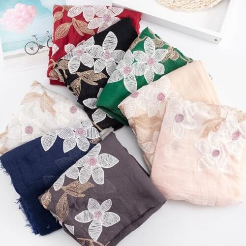 Echarpe femme Winter floral oversize scarf,cotton plain embroidery head scarf,Muslim hijab,wraps shawls and scarves,women cape