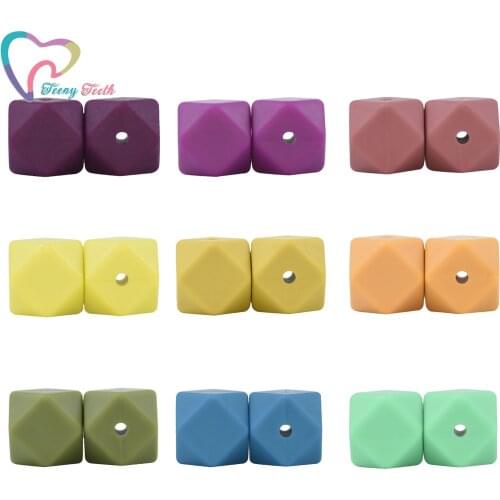 Teeny Teeth 50 PCS 14-17MM French Plum & Wine & Mustard & Maroon & Biscay Bay Geometric Silicone Teething Necklace Hexagon Beads