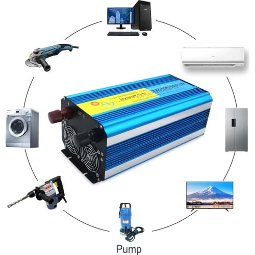 6000w Voltage Transformer Pure Sine Wave Power Inverter DC 12V/24V TO AC 220V/230V/240V +2 LED Display 3.1A USB Wireless Control