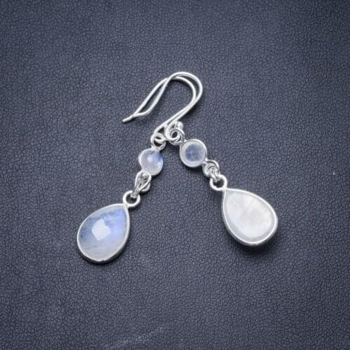 Natural Rainbow Moonstone Handmade Unique 925 Sterling Silver Earrings 1.75" Y3040