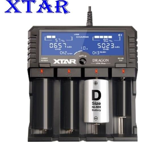 XTAR DRAGON VP4 PLUS Smart Battery Charger Set Pouch Probe Adapter Car Charger Fast Charging Cargador 18650 Battery Charger XTAR