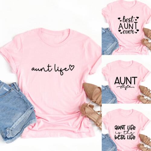 2020 Summer New Fashion Aunt Life Women Casual Style Solid Color Short Sleeve Round Neck Letters Printed Women T-shirts Top