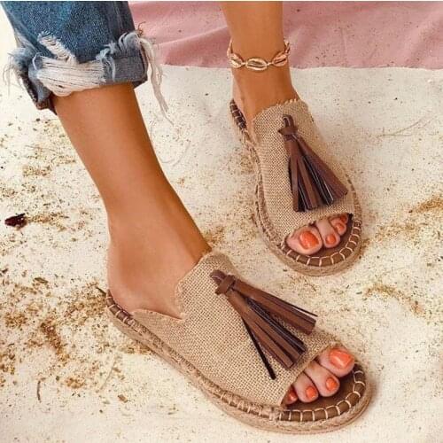 Women Shoes Summer Bohemia Tassel Tassels Women Slippers Casual Flat Shoes Slippers Peep Toe Sandals Slip On Slipper Plus Size