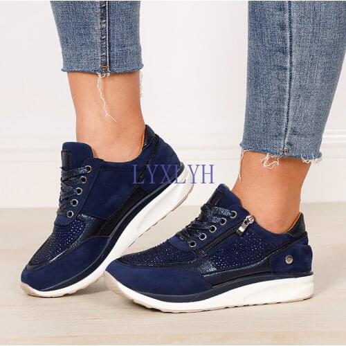 Women Sneakers Spring Lace Up Platform Woman Vulcanized Casual Fashion Shoes Female Sequined Cloth Ladies Flat Footwear 2020