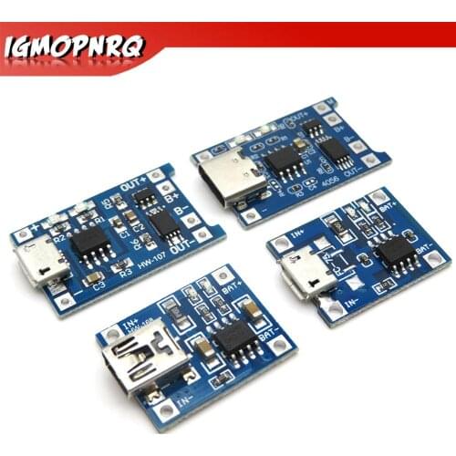 1PCS Micro USB TYPE-C 5V 1A 18650 TP4056 Lithium Battery Charger Module Charging Board With Protection Dual Functions 1A Li-ion