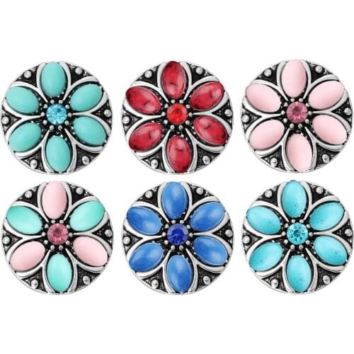 10pcs/lot Wholesale Beads Crystal Flower Vintage 18mm Snap Button Jewelry DIY Snap Accessoris to Fit Snap Bracelet For Women