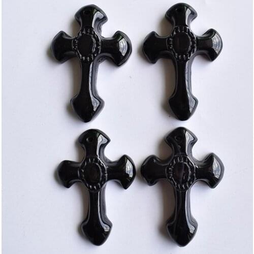 2020 New fashion best selling natural black onyx cross pendants Charm fit Necklaces jewelry making 4pcs/lot wholesale free