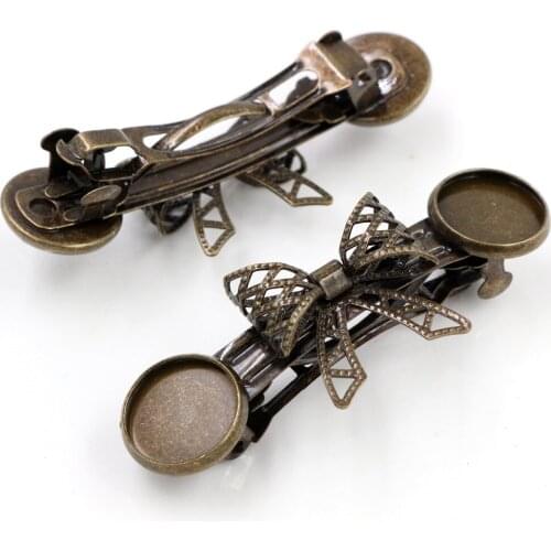 5pcs 12mm with 2 cameo High Quality Bronze Plated Copper Material Hairpin Hair Clips Hairpin Base Setting Cabochon Cameo J6-25