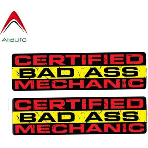 Aliauto 2 X Warning Car Sticker Creative Certified Bad Ass Mechanic Decal Accessories PVC for Vw Golf 4 Mini Cooper,16cm*4cm