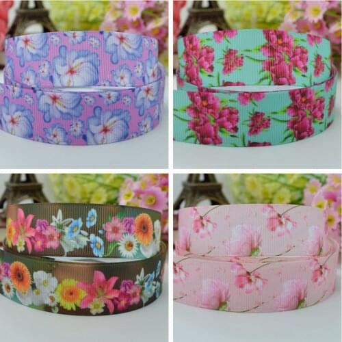 10 Yards 22mm 7/8" Pretty Flowers Girls Pretty Printed grosgrain ribbon hair bow Headwear DIY hair accessories retail