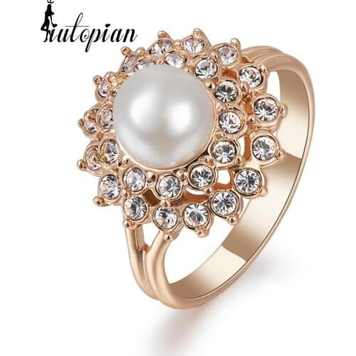 Iutopian Brand Simulated Pearl Ring For Women With Austrian Crystal Stellux Wedding Jewelry Party Jewelry 1#RG92510
