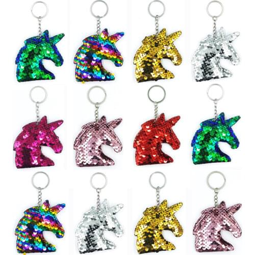 Cute Unicorn Sequin Keychain Horse Animal Keychain Sparkling Love Keyring Women Bag Mobile Phone Car Keys Pendant Accessories