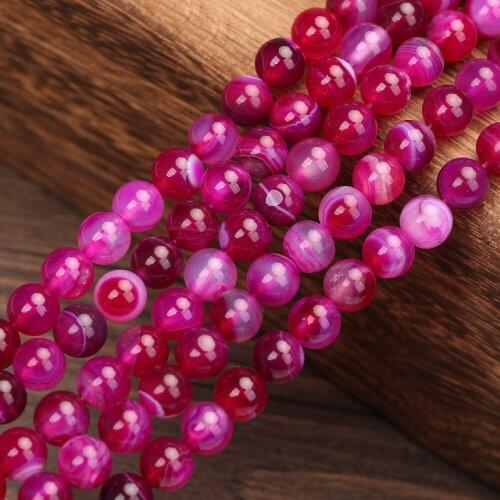 Natural Stone Beads For Jewelry Making Stripes Rose Red Agat DIY Bracelet Necklace Round Crystal 4 6 8 10 12mm 15