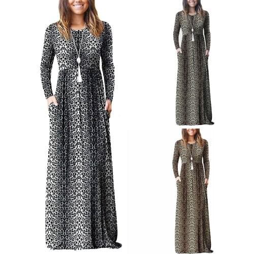 Elegant Leopard Print Dresses Bodycon Long Dress New Autumn Long Sleeve O-neck Stretchy Robe Maxi Dresses Women Hips Vestidos