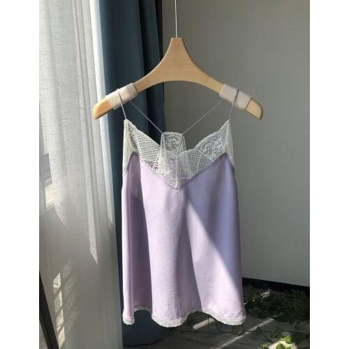 Elfstyle Silk V Neckline Hollow Out Lace Strap Vest Top