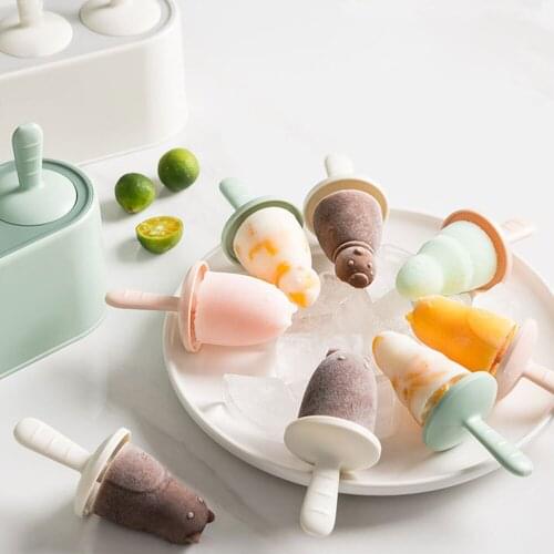 Home Ice Cream Mold Popsicle DIY Tool Silicone 4-hole Ice Mold Children Dessert Ice Cream Mold Kitchen Tools DIY Ice Cream