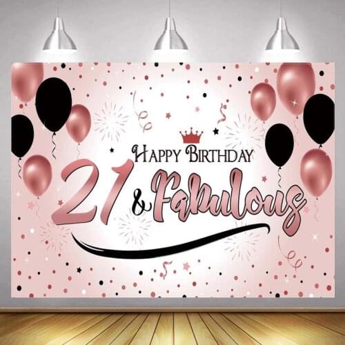 Happy 21TH 40 50 th Adult Birthday Cake Smash Photo Backgrounds Balloons Stars Text Customize Backdrops Poster For Decoration