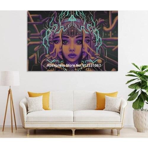Canvas Painting Owmen Face Enlightenment Psychedelic Abstract Art Three Eyes Living room Decoration Poster Decorative Wall Art