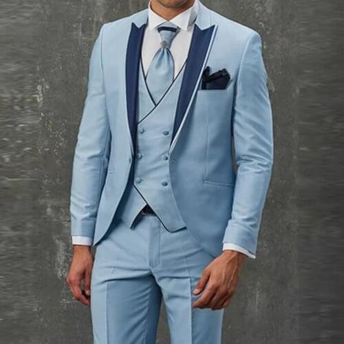 Autumn Fashion Tailor Made Loose Style Suit Men Slim Fit Sky Blue Tuxedo For Wedding Men Dress Dinner Beach Party Male Clothing