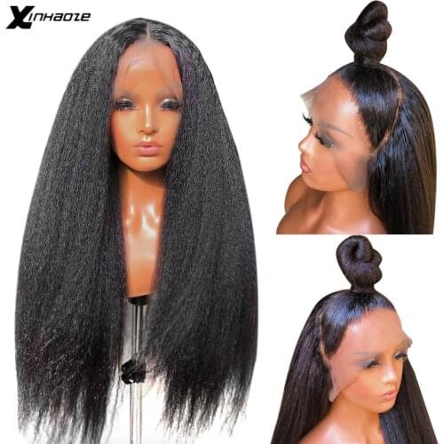 Kinky Straight Wig 13x4 Lace Front Human Hair Wigs Brazilian 150 180 Density Italian Yaki Straight Lace Frontal Human Hair Wig