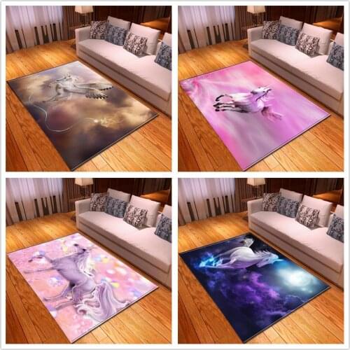 Unicorn Pattern Cartoon Carpets For Living Room Bedroom Decor Carpet Soft Flannel Kids Room play Area Rug Antiskid Floor Mat/Rug